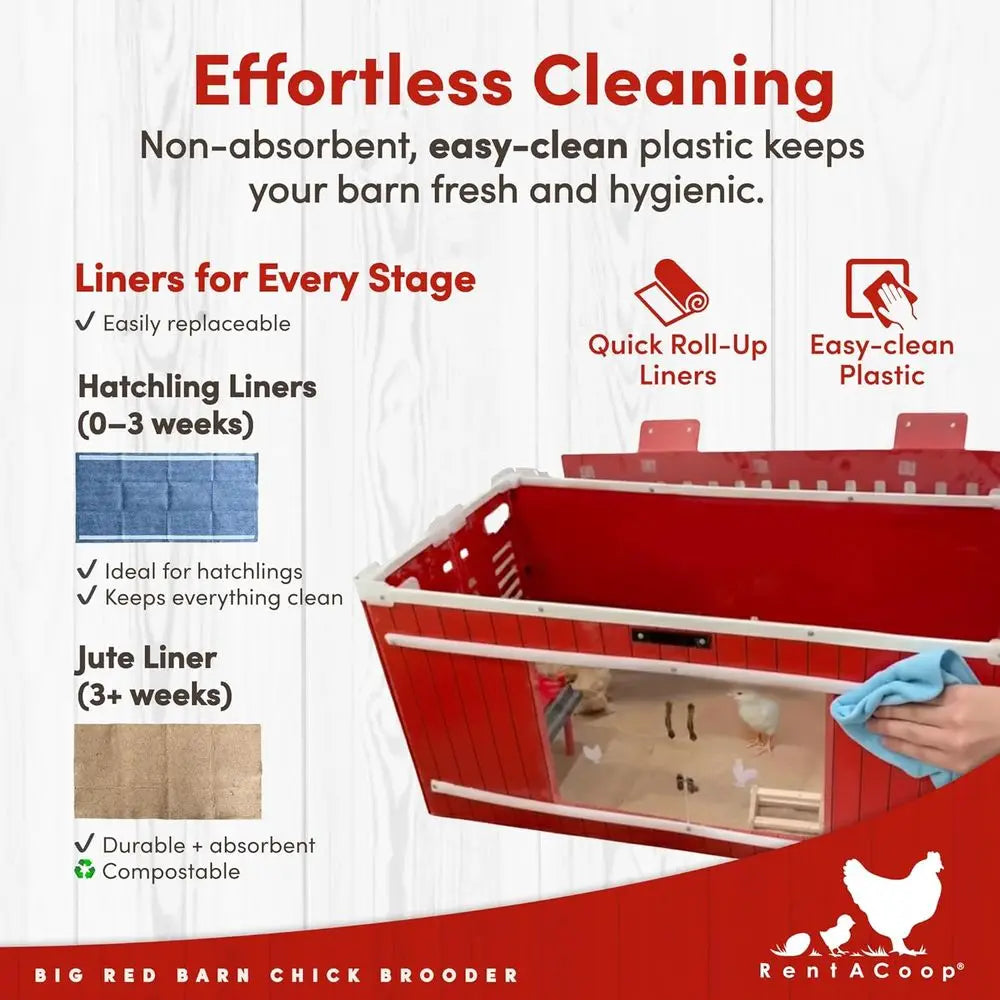 Big Red Barn Chick Brooder | Durable, Lightweight, Easy-Clean, Multipurpose | with Absorbent Hatchling Liners, Jute Liners, LED