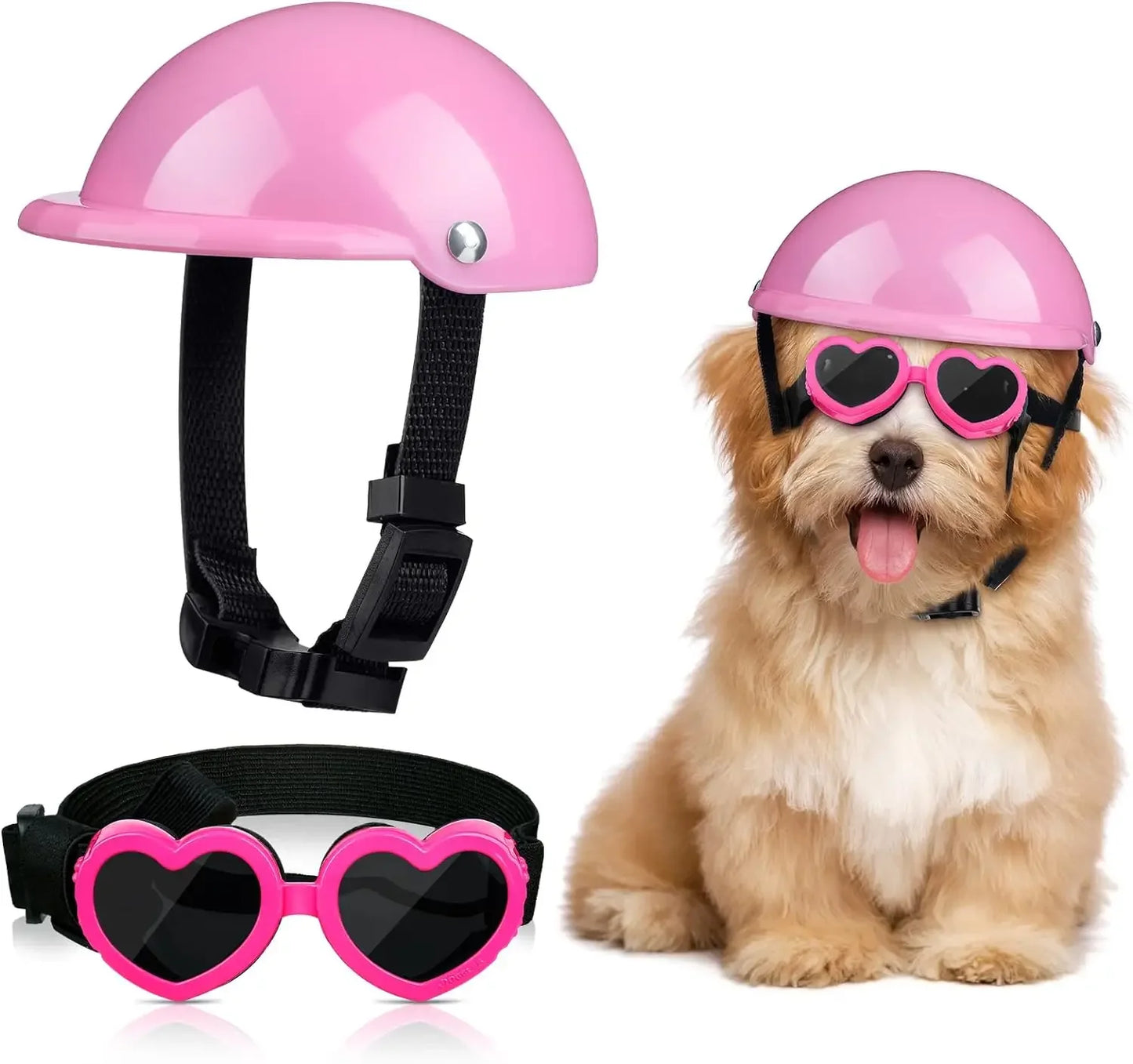 Small Dog Helmet and Goggles,Puppy Sunglasses,UV Protection,Pet Helmet,Adjustable Belt,Dog Motorcycle,Hard Safety Hat,Windproof