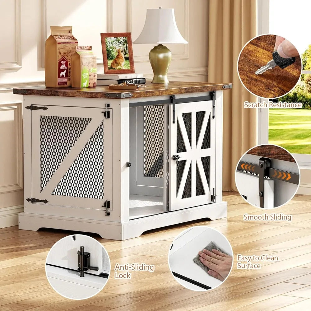Sturdy Farmhouse-Style Dog Crate for Medium to Large Dogs, Heavy Duty Cage with Double Doors for Indoor Use