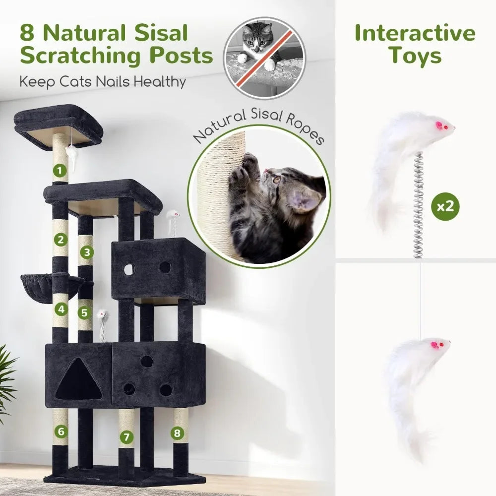 81-inch Extra Large Cat Tree for Big Cats 20 lbs, Heavy Duty Scratching Tower with 3 Condos & 8 Posts