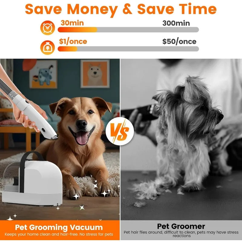 Dog Grooming Vacuum, Dog Grooming Kit with Pet Clippers, 12,000Pa Pet Hair Grooming Vacuum for Dogs, Vacuum Brush for Shedding G