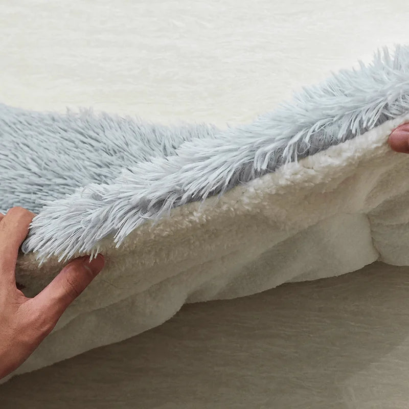 Large Thick Warm Plush Dog Bed & Cat Mat - 1pc Removable Washable Cover, Grey/White Pile, Soft Polyester for All Dog Sizes