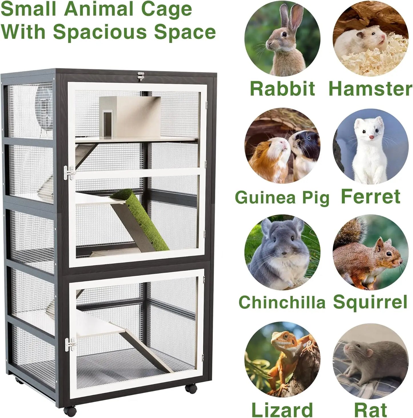 5-Tiers Small Animal Critter Cage Large Ferret Cage 55''H Chinchilla Cage with Easy-Clean Removable Tray, Hamster Wheel, Tunnel