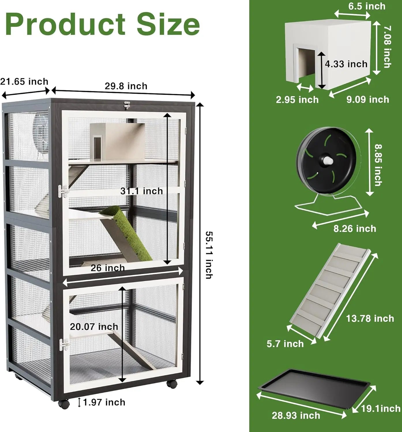 5-Tiers Small Animal Critter Cage Large Ferret Cage 55''H Chinchilla Cage with Easy-Clean Removable Tray, Hamster Wheel, Tunnel