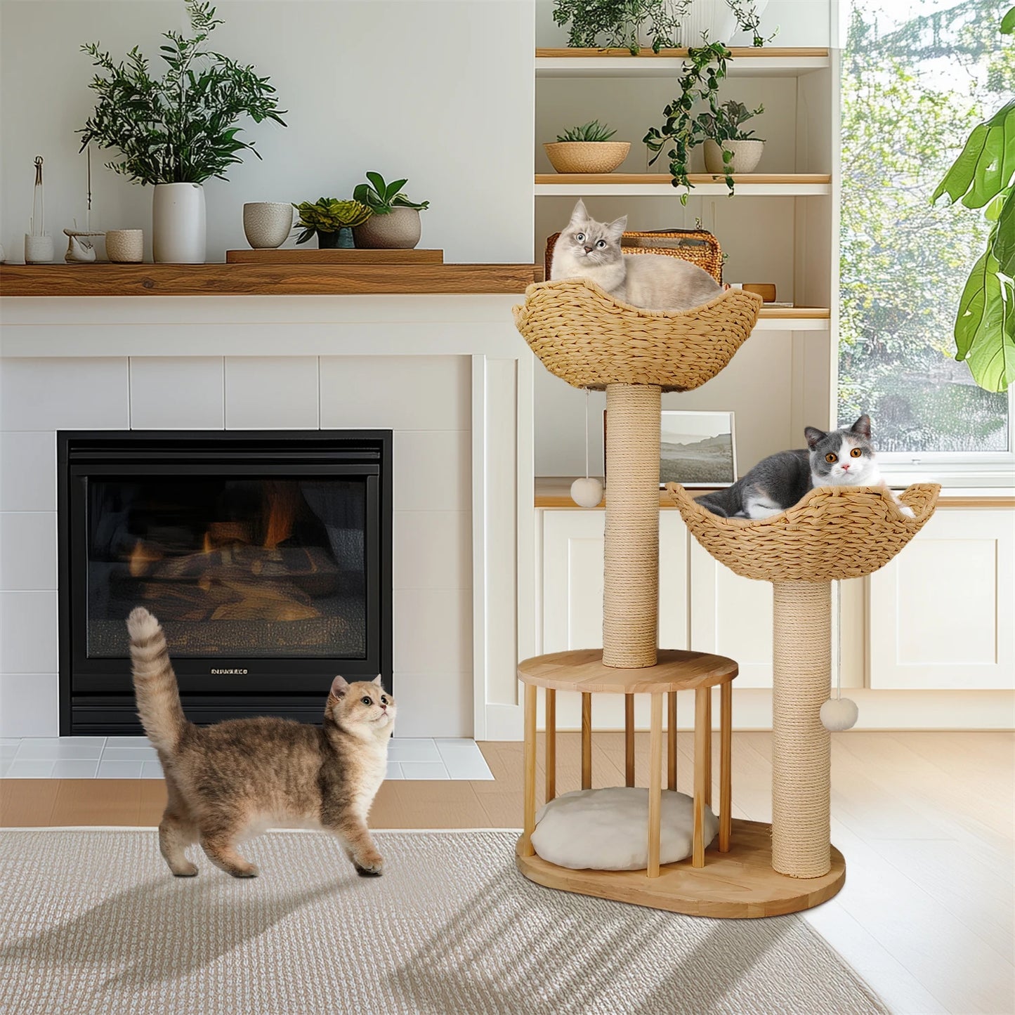 3 Tier Cat Tree Activity Tower Condo Furniture with Plush Cushion and Dangling Ball Sisal Scratching Post for Indoor Cats