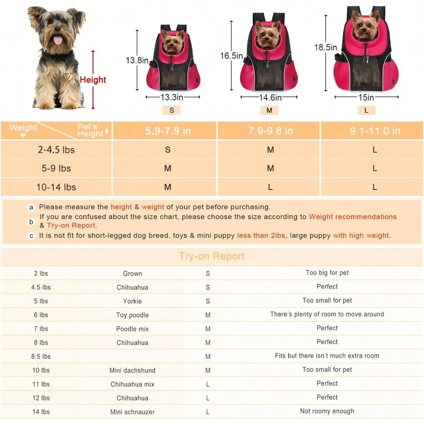 Small Dog Front Backpack Ventilated Mesh Dog Travel Backpack With Safety Belt For Travel, Hiking, Cycling & Outdoor Adventures (
