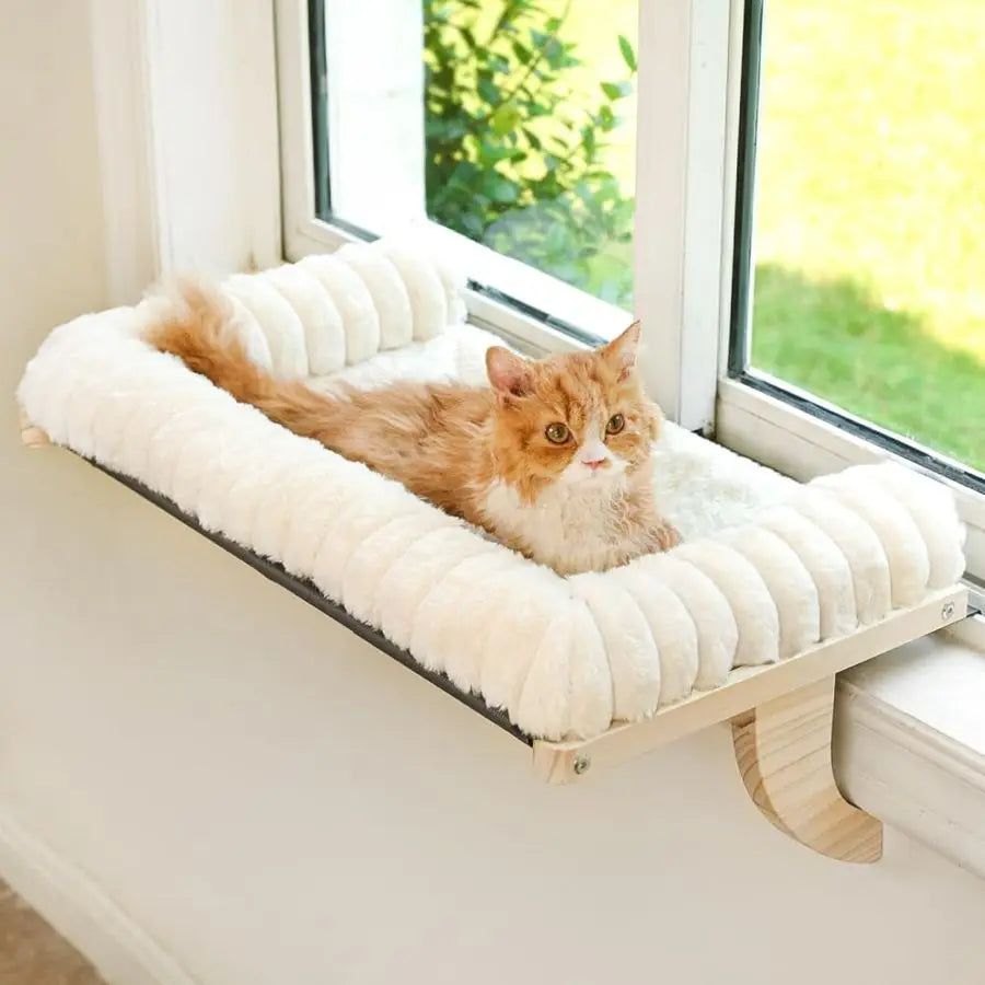 CloudSoft Cat Window Sill Perch with Zipper Designed Cushioned Bed, Supportive Cat Window Seat with Premium Solid Wood Sturdy M