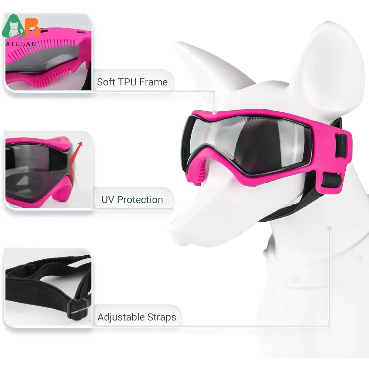 ATUBAN Dog Helmet and Dog Goggles for-Pet Motorcycle Helmet Hat with Ear Holes Adjustable Straps Safety Helmet for Puppy Riding