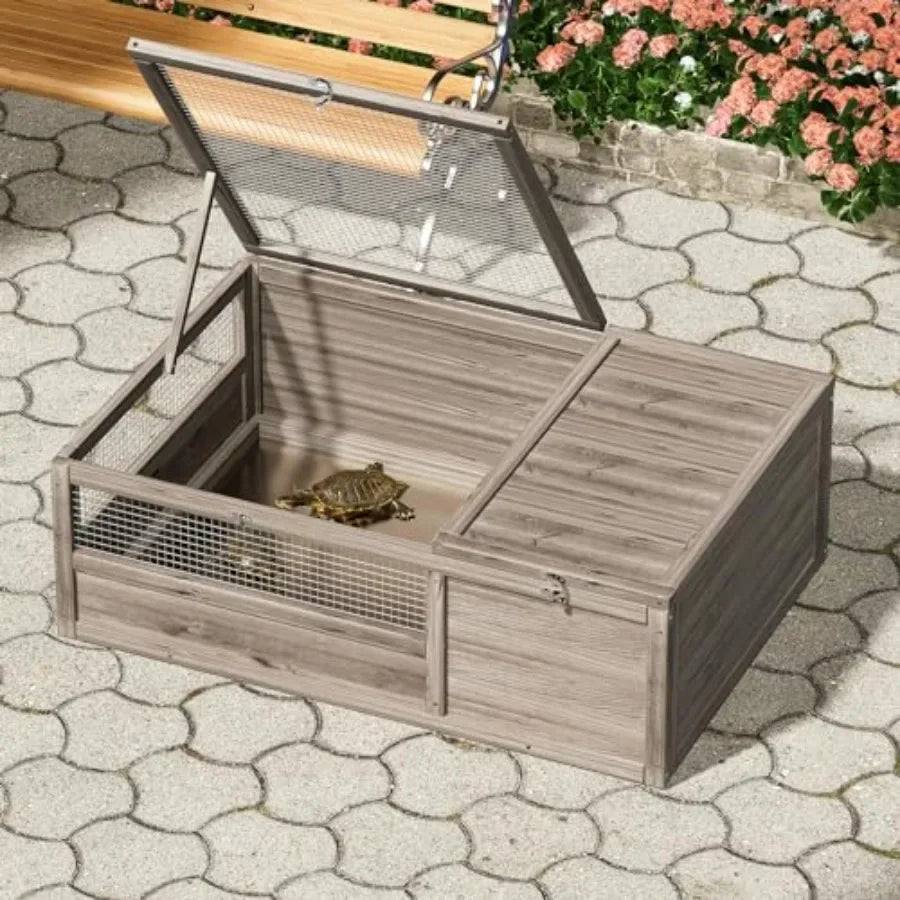 36 Wooden Tortoise Cage with Two Room Design for Large Tortoise Habitat Indoor Outdoor Use Ideal Reptile Enclosure for Snakes a