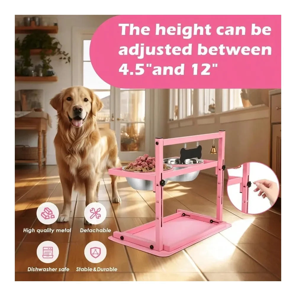 Dog Bowl Dog SuppliesElevated Dog Bowl Stand With Two 1700ml Stainless Steel Food Bowls Slow Feeder And Spill Proof Mat Adjustab