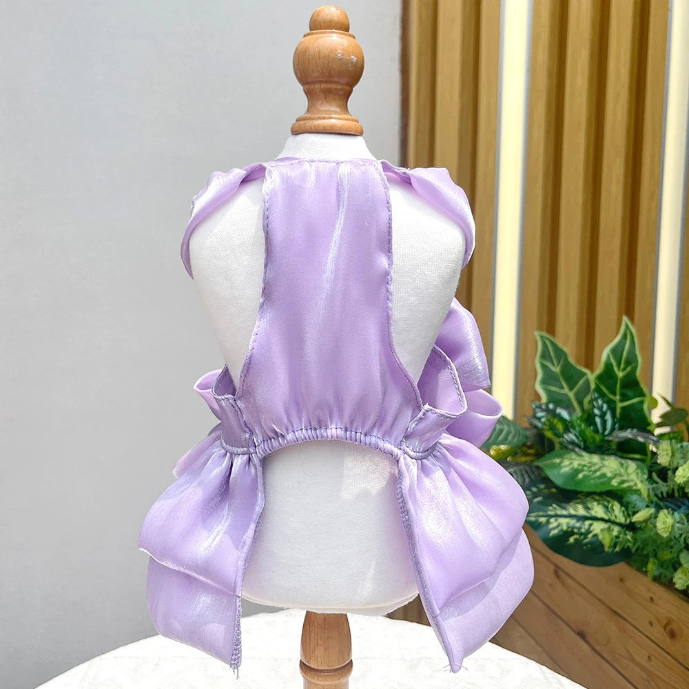Dog Cat Big Bow Shiny Yarn Skirts Puppy Butterfly Skirt Summer Pet Skirt Princess Dog Wedding Dress Cat Dog Bowtie Clothes