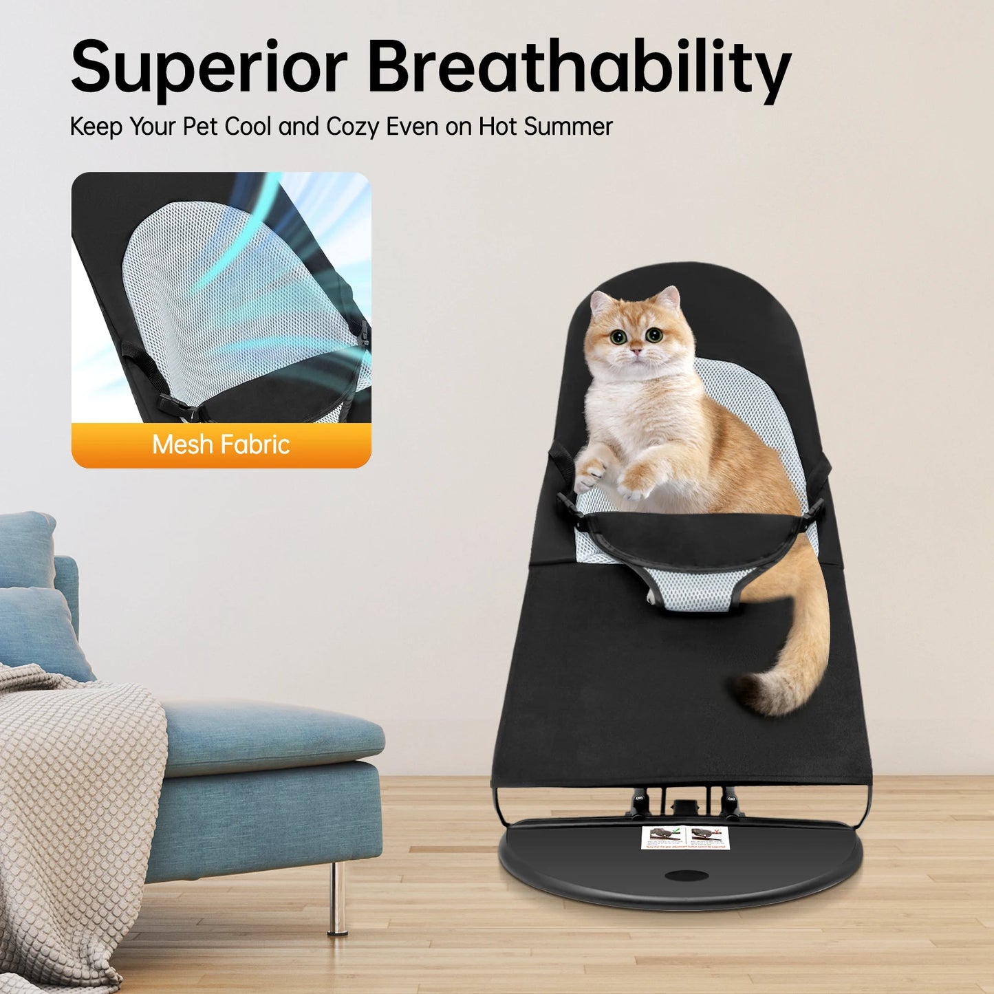 Foldable Pet Rocking Chair for Small Dogs Cats, 33lbs Max Load Washable Mesh Cover with 3 Adjustable Heights