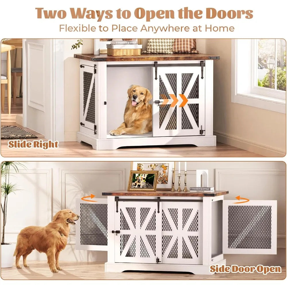 Sturdy Farmhouse-Style Dog Crate for Medium to Large Dogs, Heavy Duty Cage with Double Doors for Indoor Use