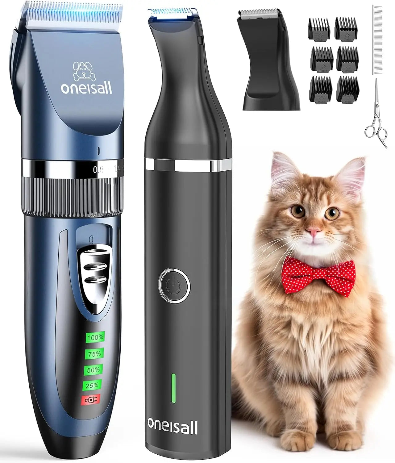 3-in-1 Cordless Cat Grooming Kit for Matted Hair, Quiet Pet Clippers with 2 Speeds & Paw Trimmer