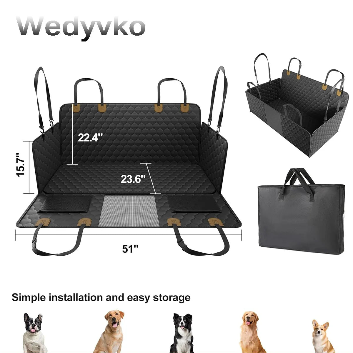 Back Seat Extender for Dogs Hammock for Car Back seat Dog Car Seat Cover with Hard Bottom Dog Car Seat Bed Supports 400lb