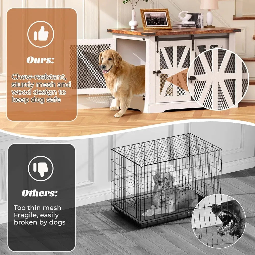 Sturdy Farmhouse-Style Dog Crate for Medium to Large Dogs, Heavy Duty Cage with Double Doors for Indoor Use