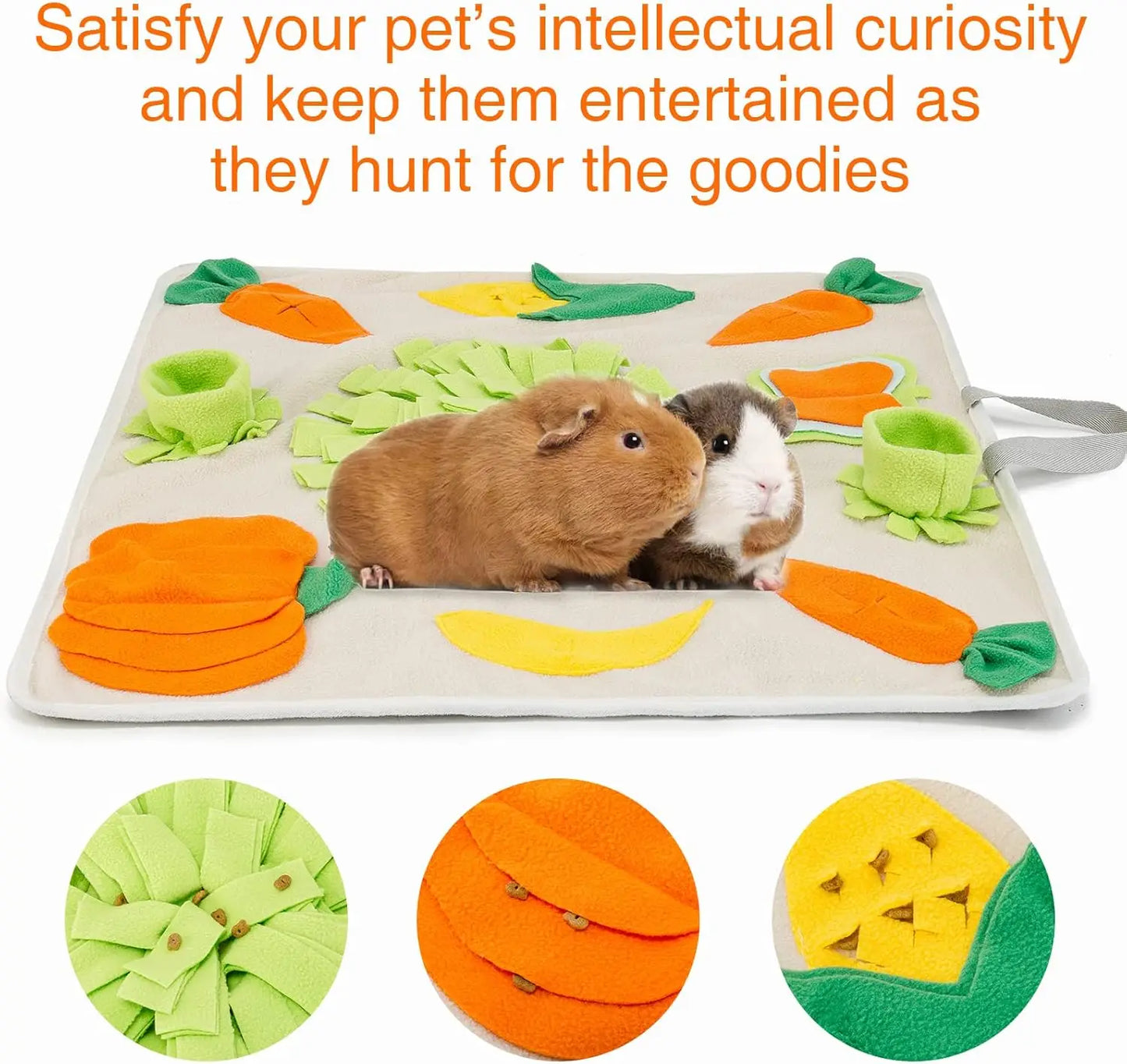 24''x24'' Rabbit Foraging Mat with Handle Interactive Pet Snuffle Toy for Dogs Rabbits Guinea Pigs