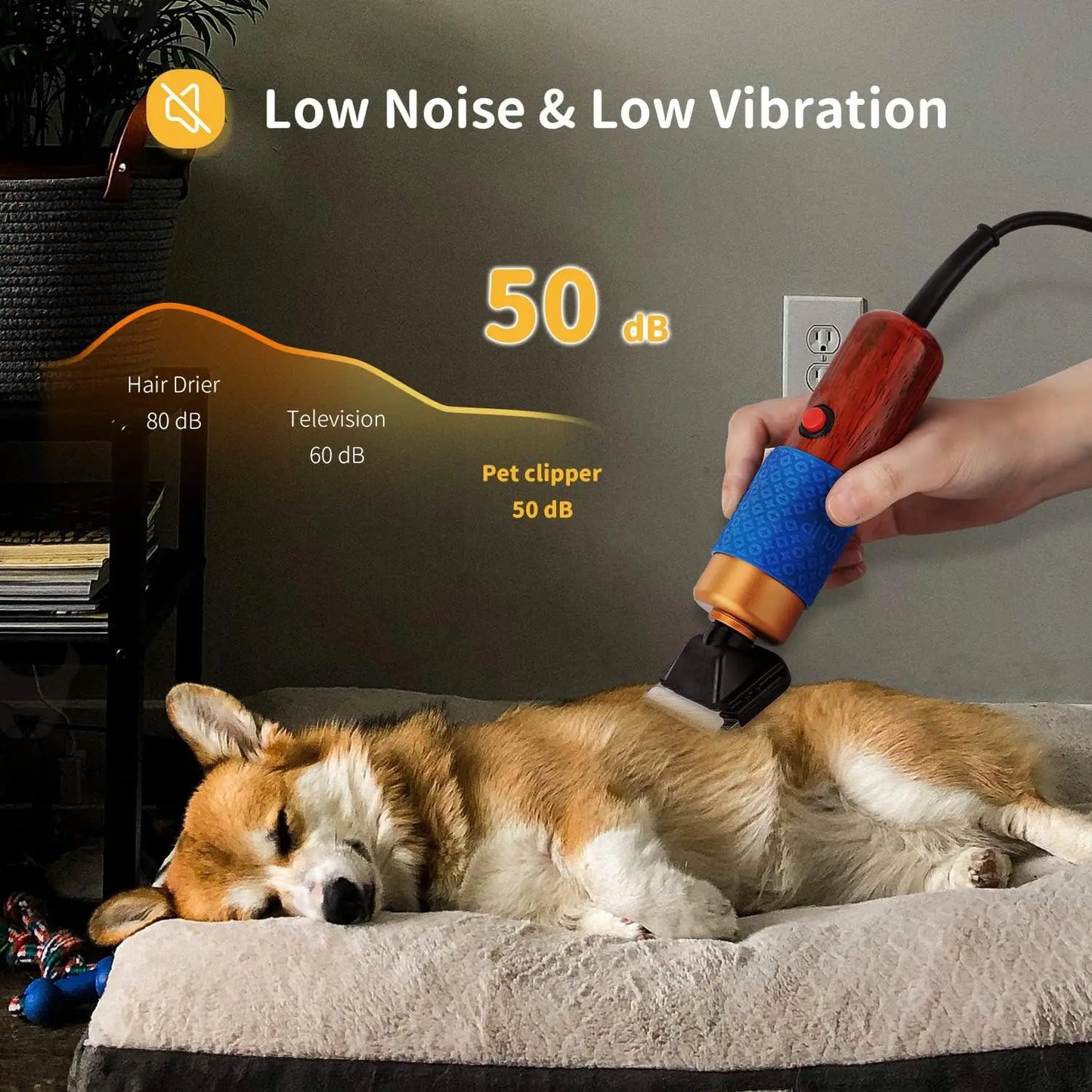 200W Low Noise Pet Hair Clipper Kit with Spare Blade for Dog Cat Sheep Grooming