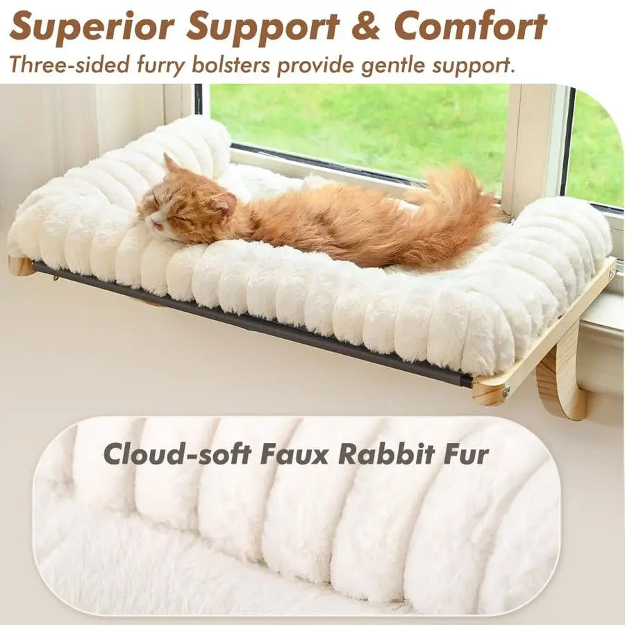 CloudSoft Cat Window Sill Perch with Zipper Designed Cushioned Bed, Supportive Cat Window Seat with Premium Solid Wood Sturdy M