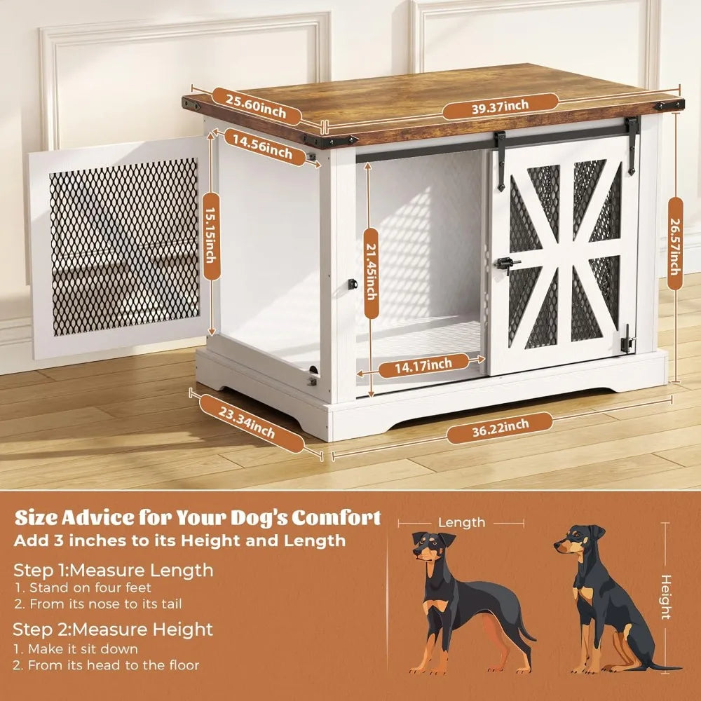 Sturdy Farmhouse-Style Dog Crate for Medium to Large Dogs, Heavy Duty Cage with Double Doors for Indoor Use