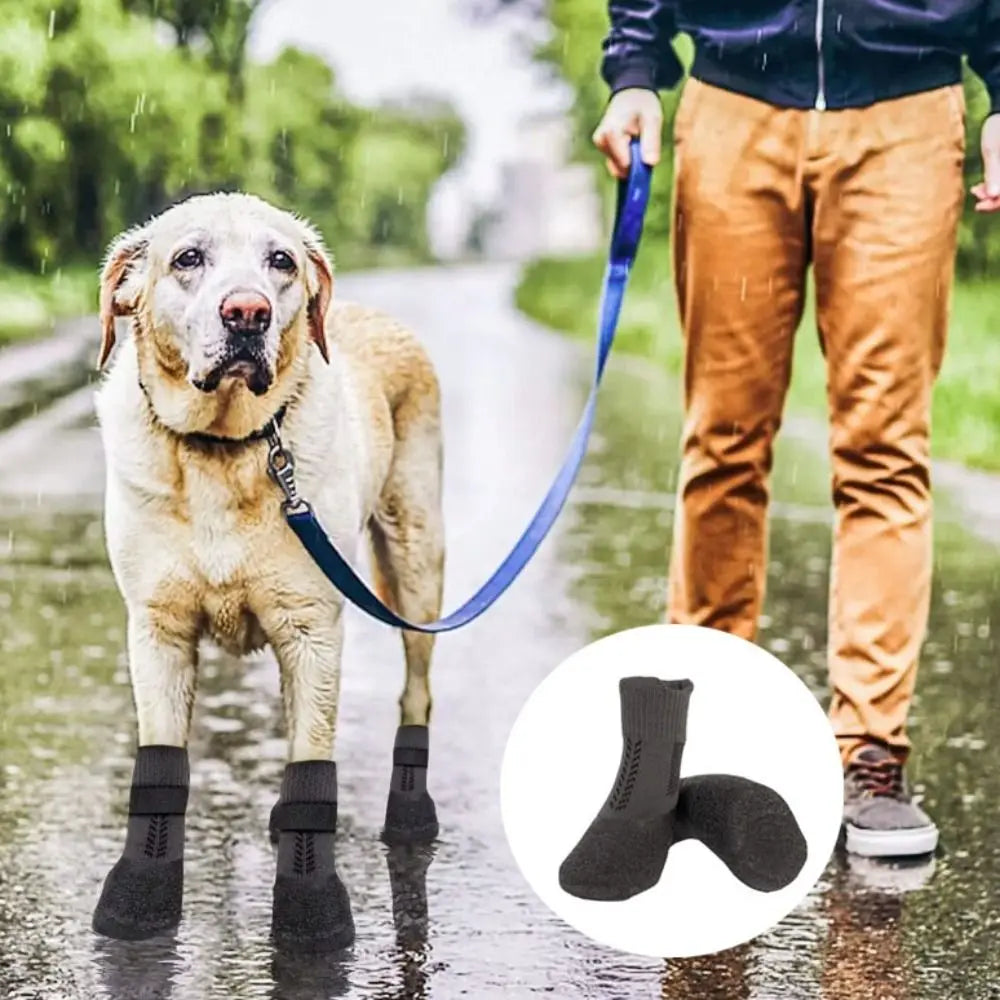 4pcs Dog Boots Waterproof Pet Socks Shoes Breathable Anti-dirty Dog Shoes Non-slip Dog Paw Protector Outdoor