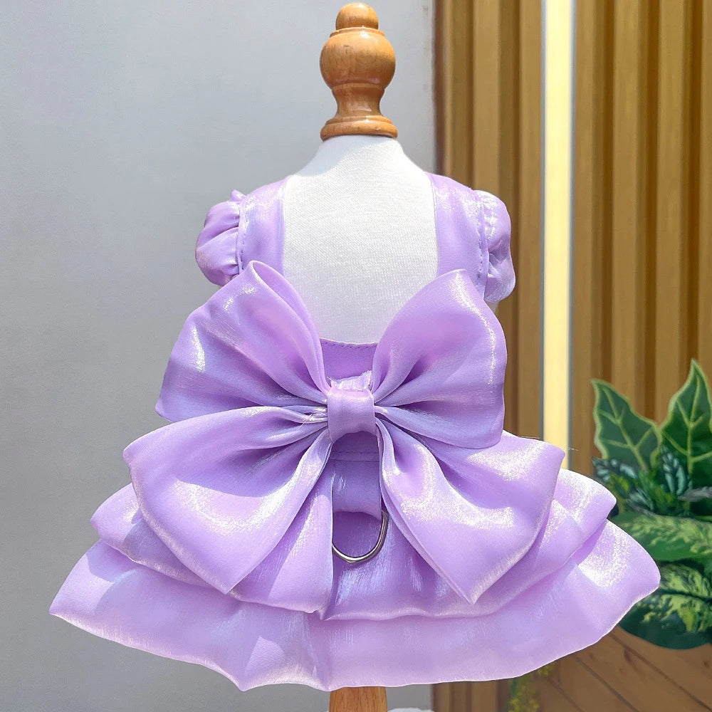 Dog Cat Big Bow Shiny Yarn Skirts Puppy Butterfly Skirt Summer Pet Skirt Princess Dog Wedding Dress Cat Dog Bowtie Clothes