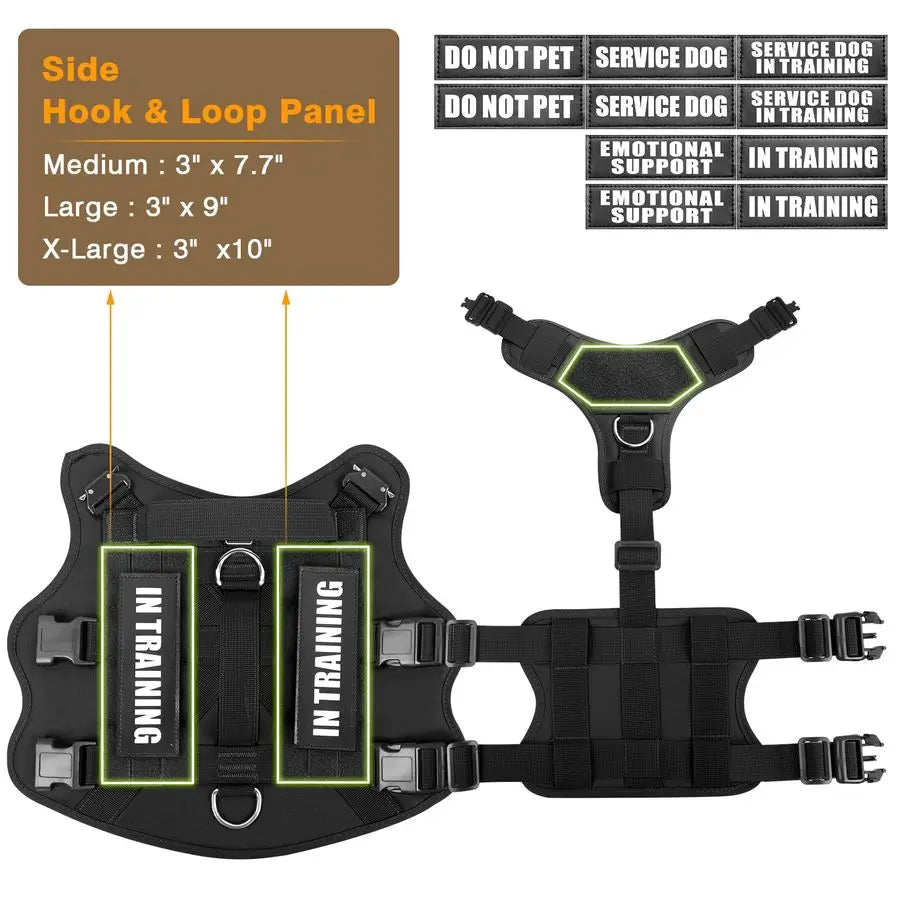 Service Dog Vest Harness for Large Dog, Tactical Working MOLLE Vest with 10 Pet Patches, No Pull Heavy Duty Harness for Trainin