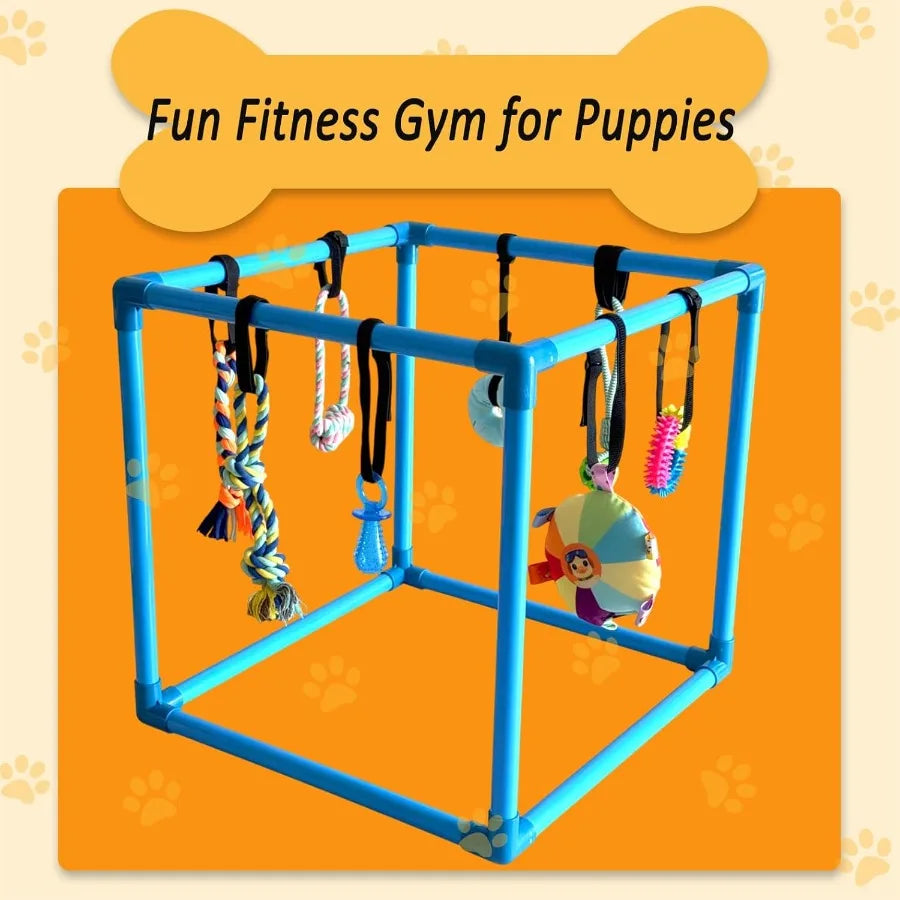 Puppy Play Gym with 8 Hanging Toys Interactive Indoor Jungle Gym ABS Frame with Adjustable Elastic Straps Little Puppy Teething