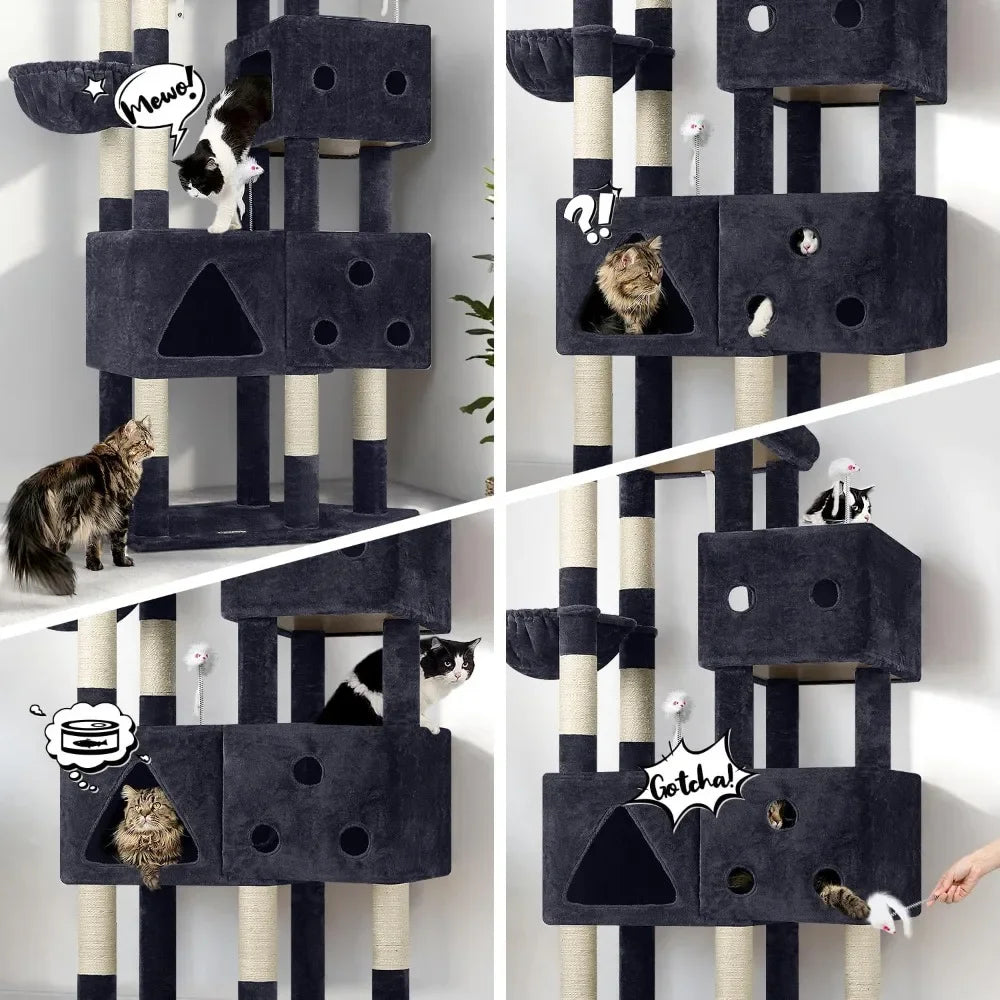 81-inch Extra Large Cat Tree for Big Cats 20 lbs, Heavy Duty Scratching Tower with 3 Condos & 8 Posts