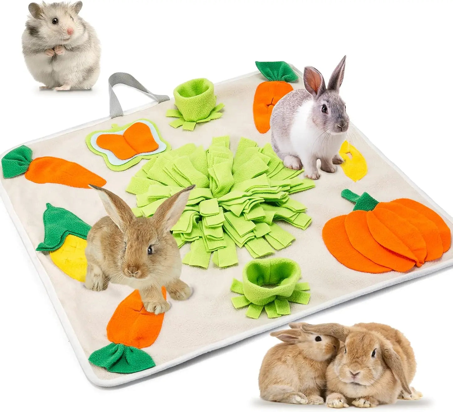 24''x24'' Rabbit Foraging Mat with Handle Interactive Pet Snuffle Toy for Dogs Rabbits Guinea Pigs