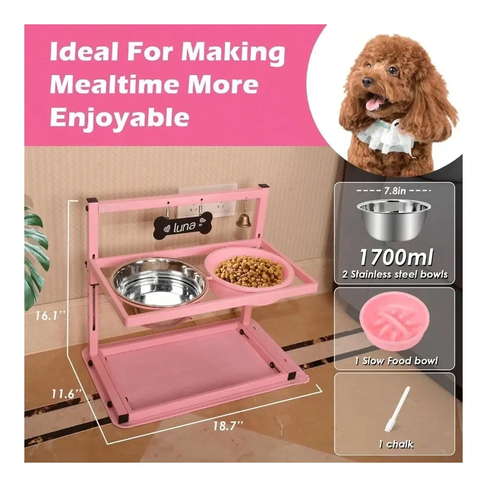 Dog Bowl Dog SuppliesElevated Dog Bowl Stand With Two 1700ml Stainless Steel Food Bowls Slow Feeder And Spill Proof Mat Adjustab