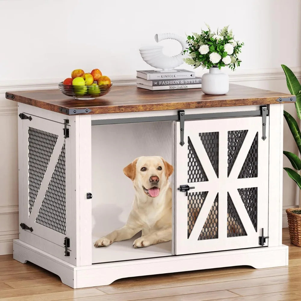Sturdy Farmhouse-Style Dog Crate for Medium to Large Dogs, Heavy Duty Cage with Double Doors for Indoor Use
