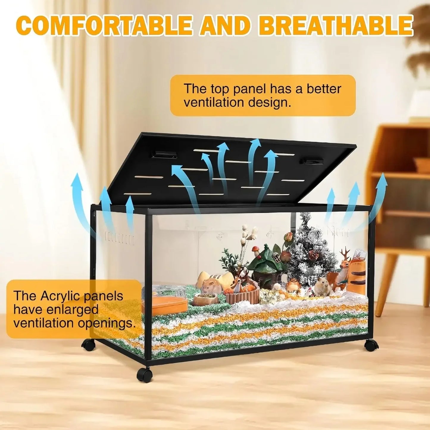 Hamster Cage, 360-Viewing Metal Rat Cage, Chewproof, Stackable Large Cage with Top Access, for Dwarf Syrian Hamster, Gerbil, Mou