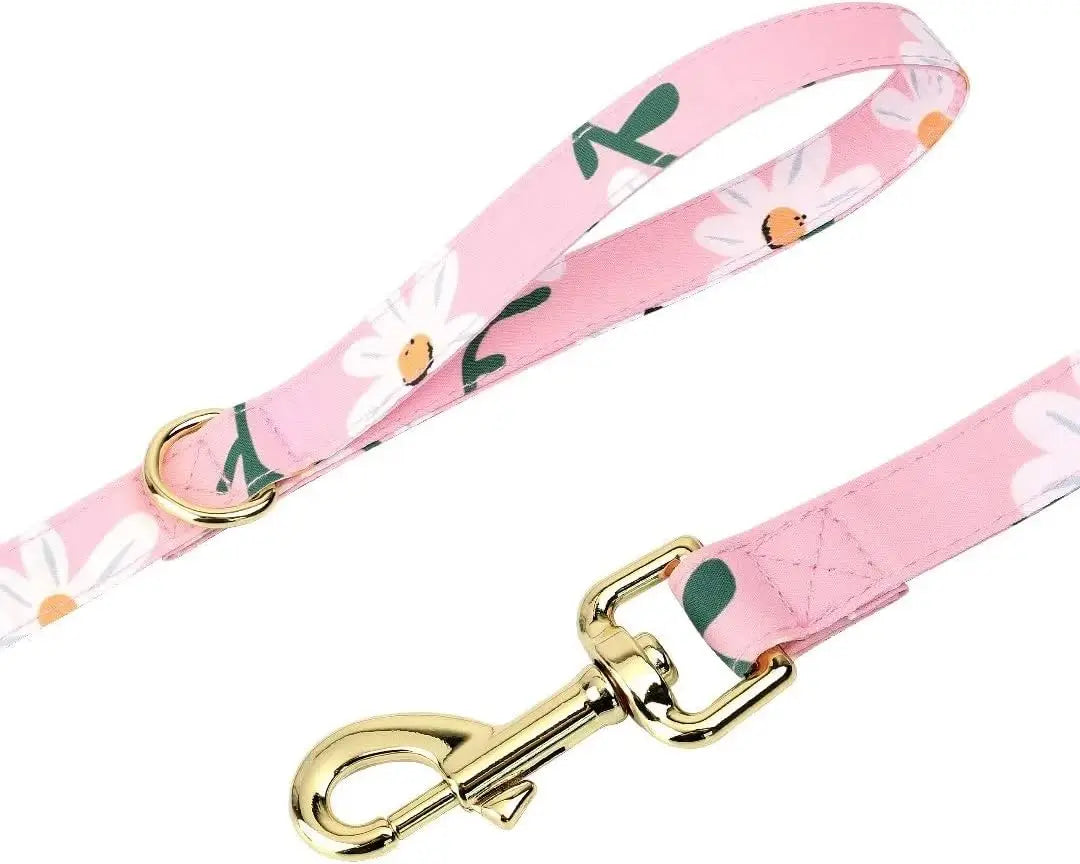 Cute Dog Collar, Harness & Leash Set with Flower - Adjustable Soft Mesh Vest for Puppies Small Medium Dogs (Pink)