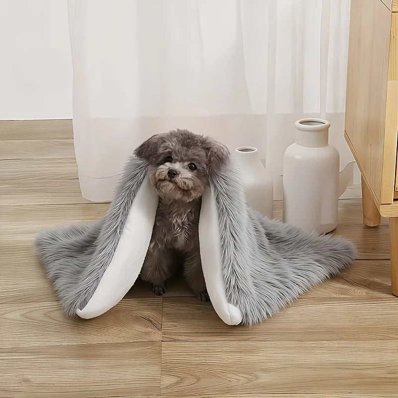 Large Thick Warm Plush Dog Bed & Cat Mat - 1pc Removable Washable Cover, Grey/White Pile, Soft Polyester for All Dog Sizes