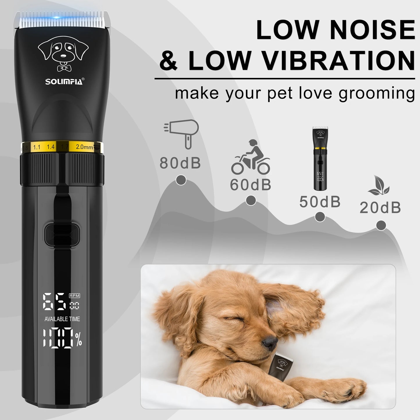 Solimpia Professional Dog Hair Trimmer Low-noise Cat Grooming Clippers for Dog Rechargeable Hair Cutters Haircut Machine