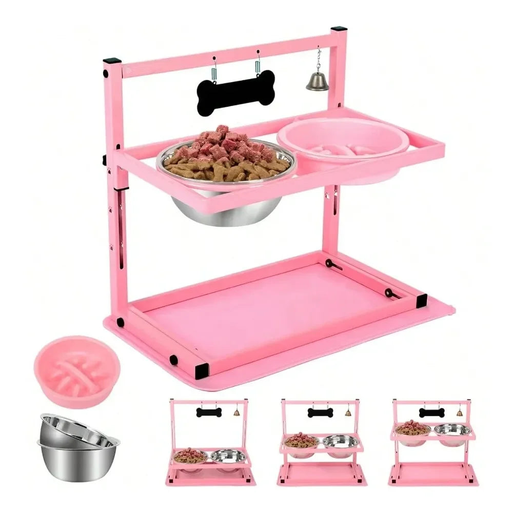 Dog Bowl Dog SuppliesElevated Dog Bowl Stand With Two 1700ml Stainless Steel Food Bowls Slow Feeder And Spill Proof Mat Adjustab