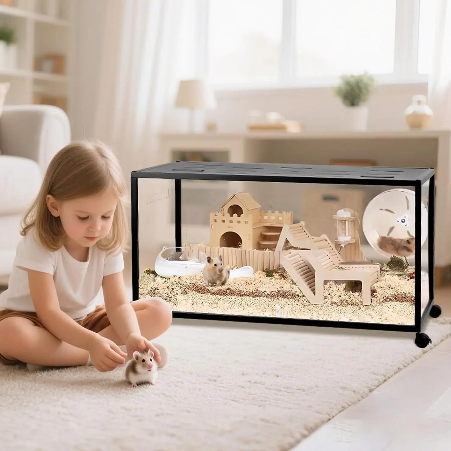 Hamster Cage, 360-Viewing Metal Rat Cage, Chewproof, Stackable Large Cage with Top Access, for Dwarf Syrian Hamster, Gerbil, Mou