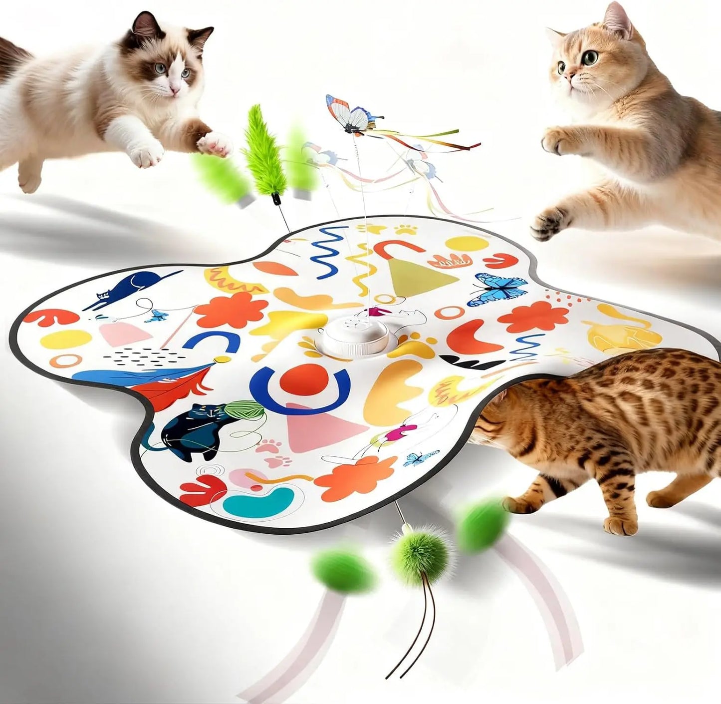 Smart Cat Toys Interactive Hide and Seek Cat Toy with Mouse Squeaky Motion Activated Moving Concealed Feathers Kitten Teaser Toy
