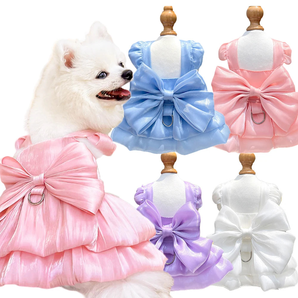 Dog Cat Big Bow Shiny Yarn Skirts Puppy Butterfly Skirt Summer Pet Skirt Princess Dog Wedding Dress Cat Dog Bowtie Clothes