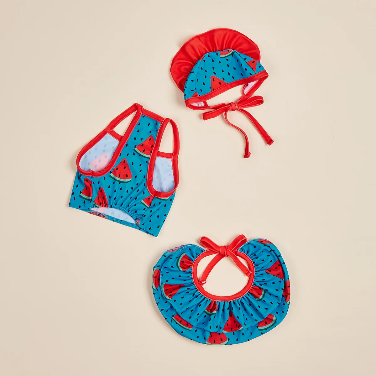 Three-piece Dog Dress for Small Dogs Cool Costume Watermelon Printed Puppy   Doggie Pet Clothes Ruffle Apparel for Dogs Cats Dai