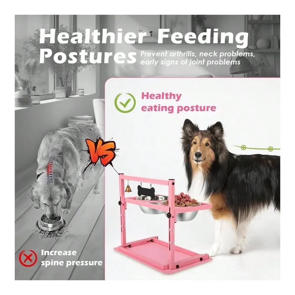 Dog Bowl Dog SuppliesElevated Dog Bowl Stand With Two 1700ml Stainless Steel Food Bowls Slow Feeder And Spill Proof Mat Adjustab