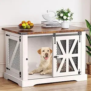 Sturdy Farmhouse-Style Dog Crate for Medium to Large Dogs, Heavy Duty Cage with Double Doors for Indoor Use