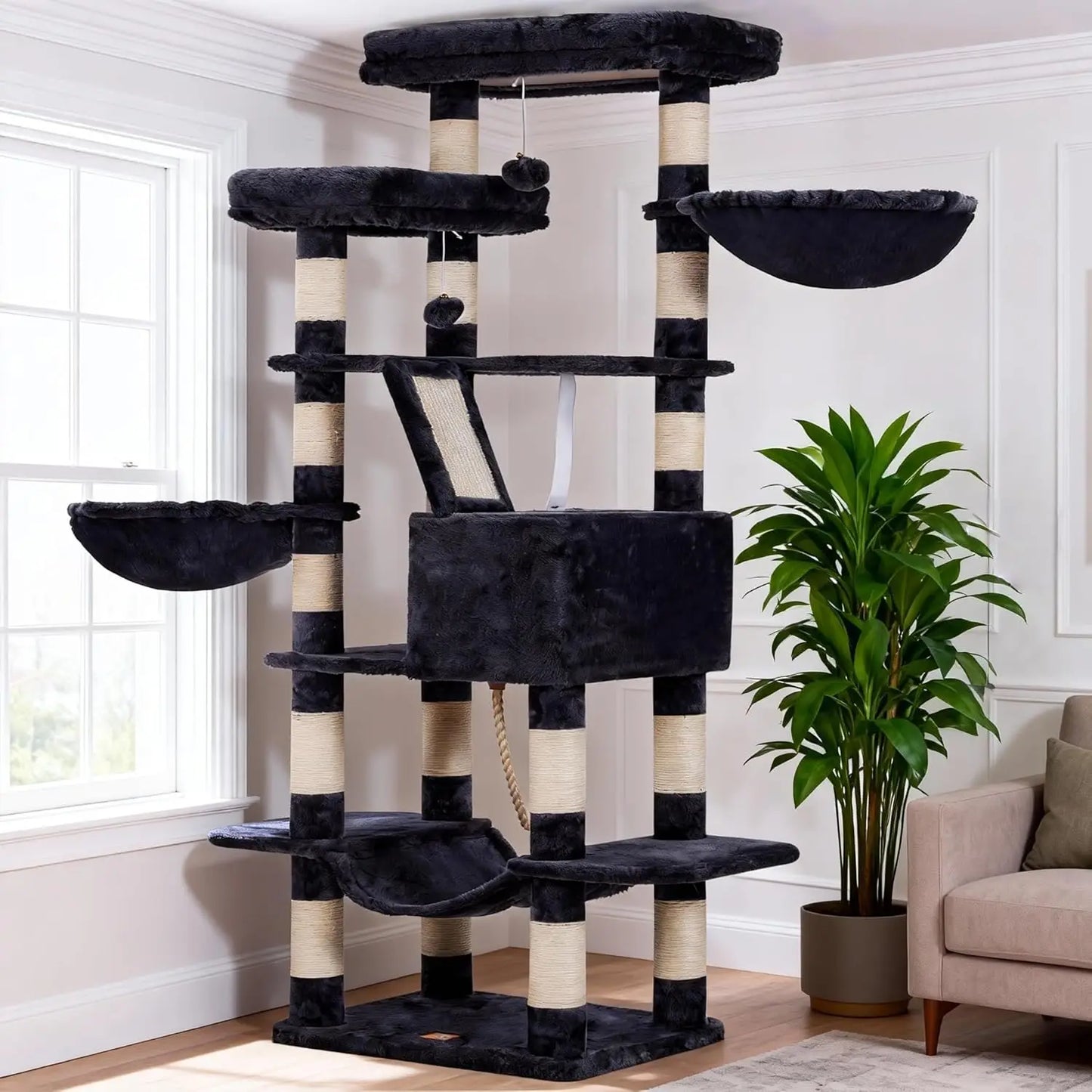 Cat Tree, 68 inch Multi-Level Cat Tower for Indoor Cats, 2 Widened Plush Perches Cat Condo with