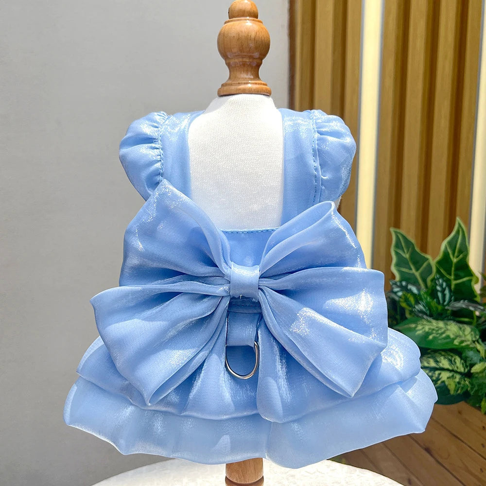 Dog Cat Big Bow Shiny Yarn Skirts Puppy Butterfly Skirt Summer Pet Skirt Princess Dog Wedding Dress Cat Dog Bowtie Clothes