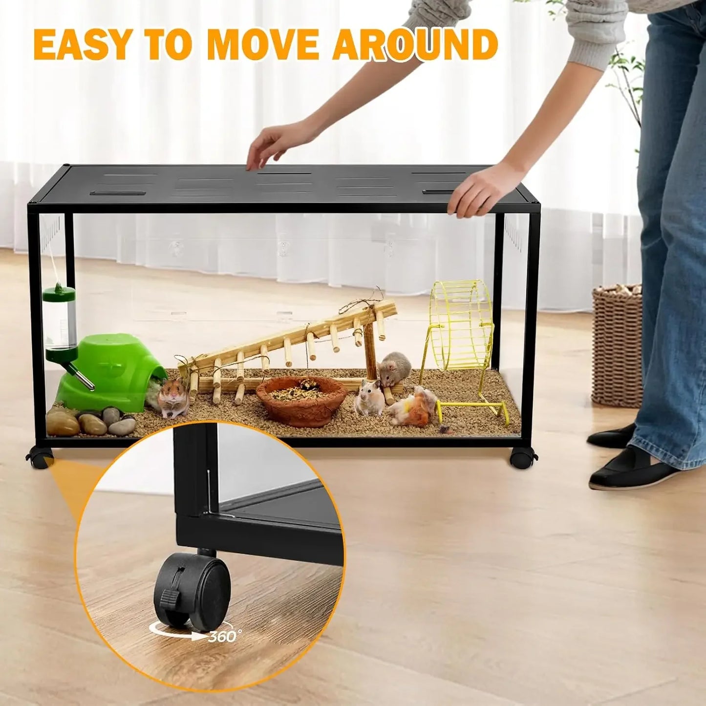 Hamster Cage, 360-Viewing Metal Rat Cage, Chewproof, Stackable Large Cage with Top Access, for Dwarf Syrian Hamster, Gerbil, Mou