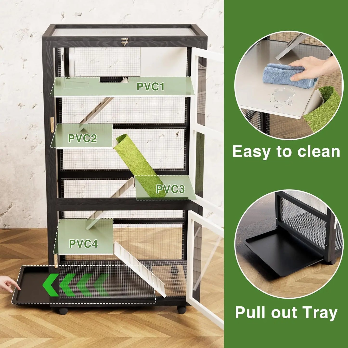 5-Tiers Small Animal Critter Cage Large Ferret Cage 55''H Chinchilla Cage with Easy-Clean Removable Tray, Hamster Wheel, Tunnel
