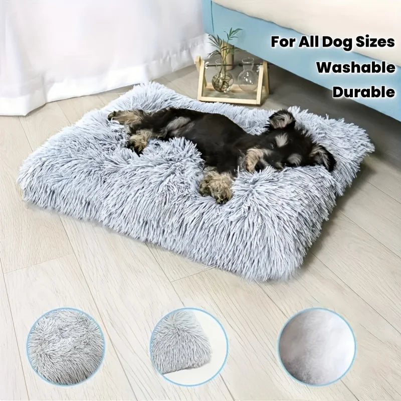 Large Thick Warm Plush Dog Bed & Cat Mat - 1pc Removable Washable Cover, Grey/White Pile, Soft Polyester for All Dog Sizes