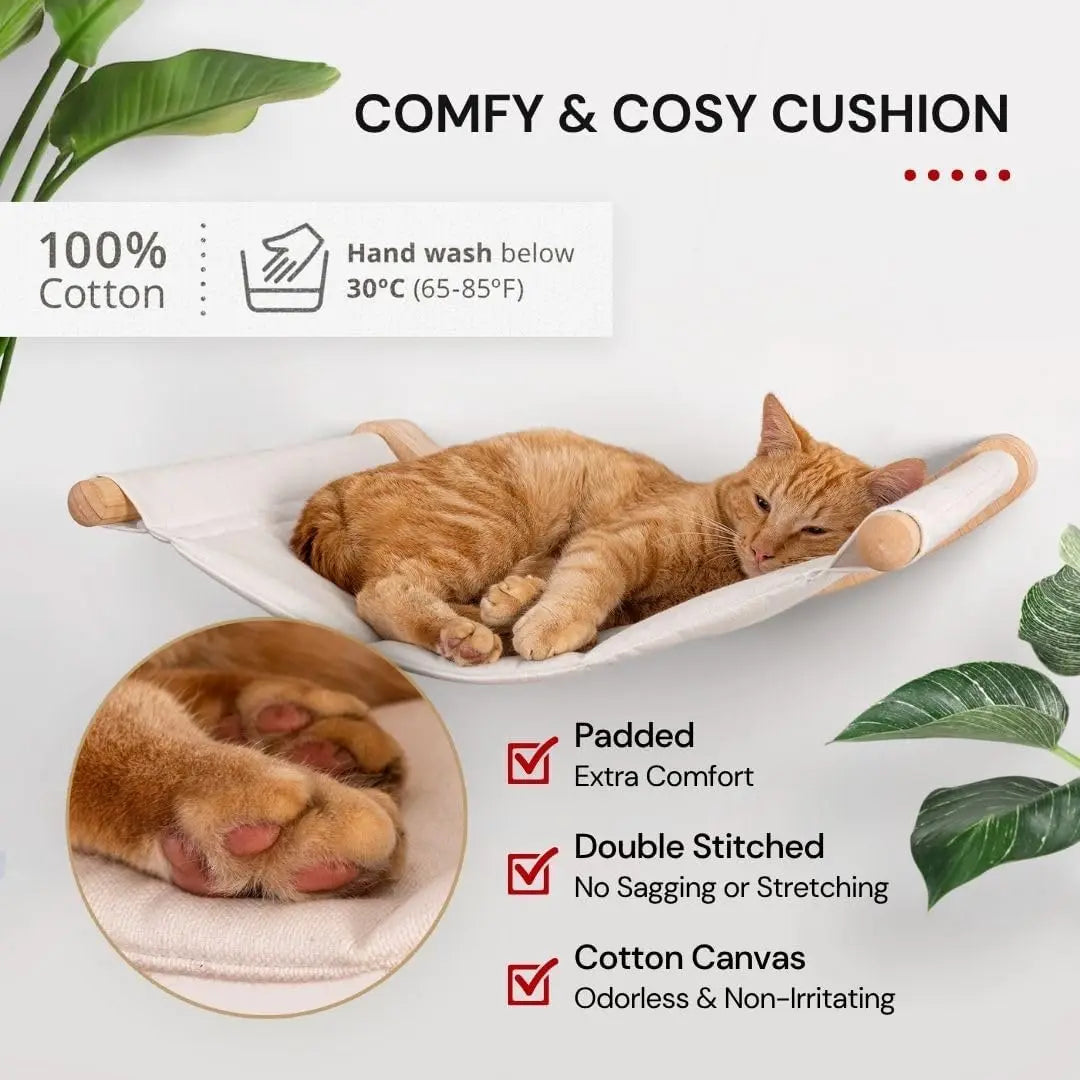 Wall Mounted Cat Hammock with Two Steps - Modern Cat Bed & Furniture for Indoor and Large Cats