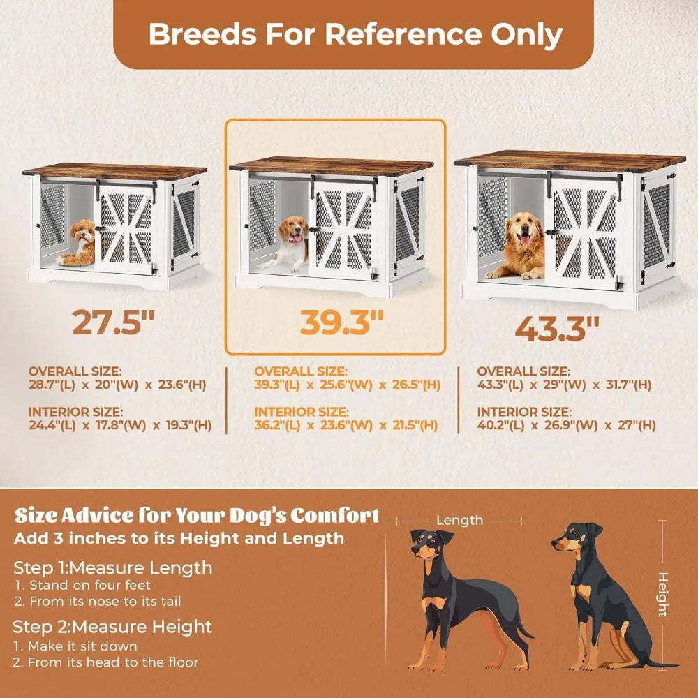 Sturdy Farmhouse-Style Dog Crate for Medium to Large Dogs, Heavy Duty Cage with Double Doors for Indoor Use